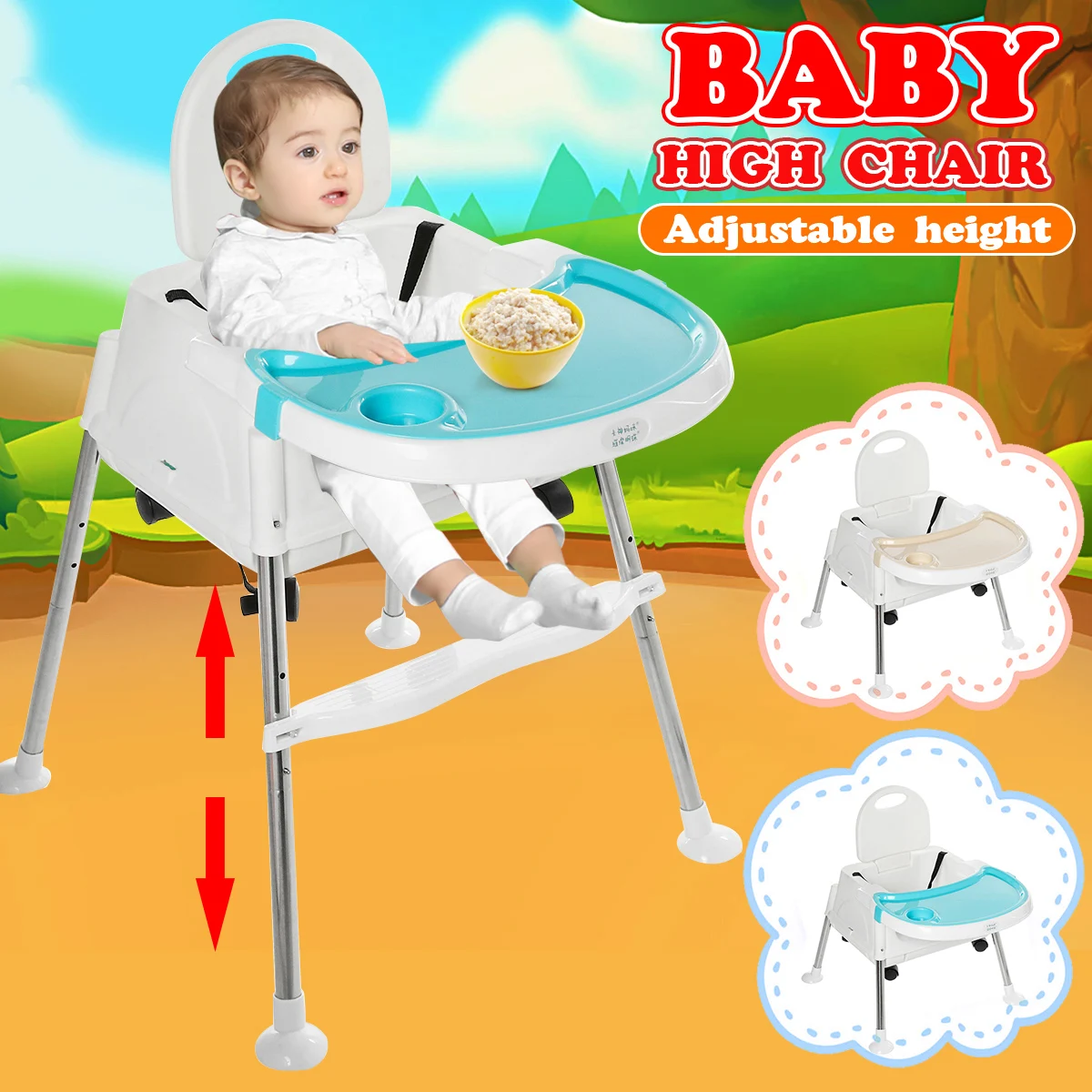 

3 in 1 Baby Feeding Chair Portable High Chair with Wheels Adjustable Kid Booster Seat Children Foldable Dining Chair Stroller