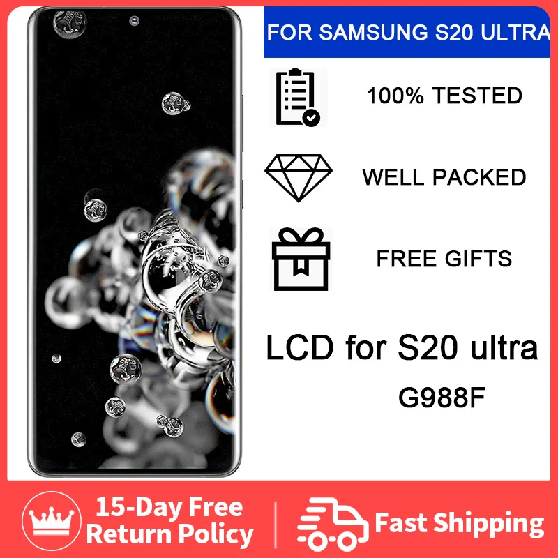 

6.9'' NEW Original Screen For SAMSUNG Galaxy S20 Ultra LCD G988 G988F Touch Digitizer Assembly For S20 Ultra Display with Frame