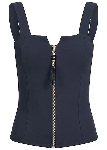 Navyblue Сексуальный топ на бретельках с открытой спиной для женщин, лето, женская модная майка без рукавов, майка на молнии, футболка WDC2066 - Цвет: Navyblue