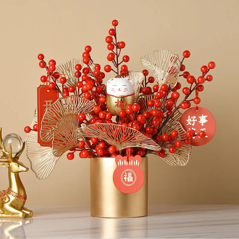 Китайская Красная фруктовая Фортуна металлическая ваза-ведро поддельные цветы