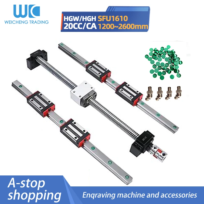 

HGR20 Square Linear guides rail HR20+block HGH20CA HGW20CC+RM SFU1610 ball screw 10mm lead+BKBF12 guides for CNC parts actuator