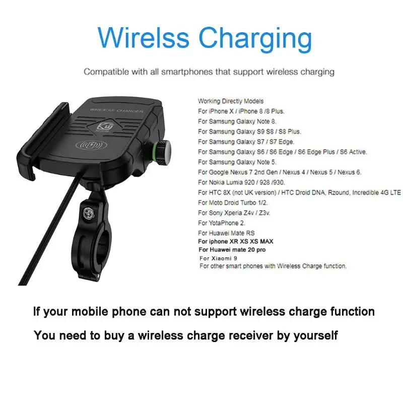 waterproof 12v motorcycle phone qi fast charging wireless charger bracket holder mount stand for iphone xs max xr x 8 samsung free global shipping
