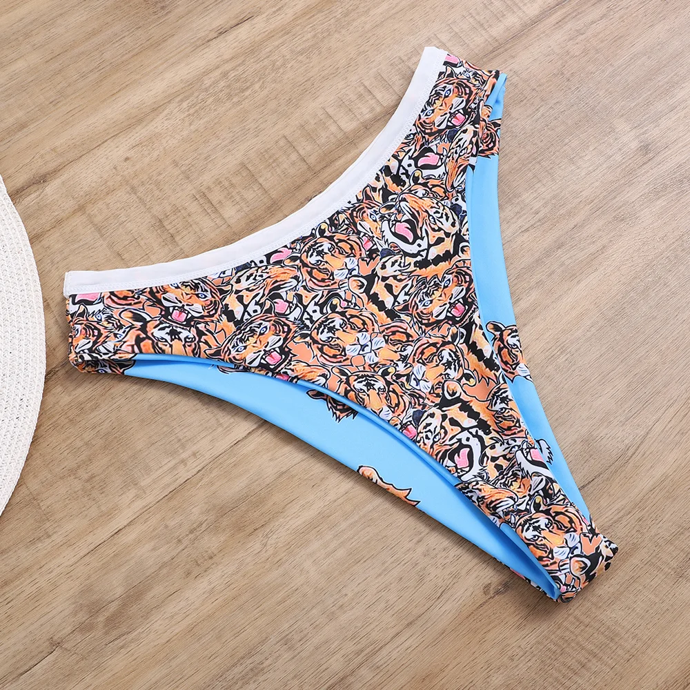 

2021 New high cut thong bathing suit high waist swimsuit Printed swimwear women Brazilian Biquini swim beach micro bikini set