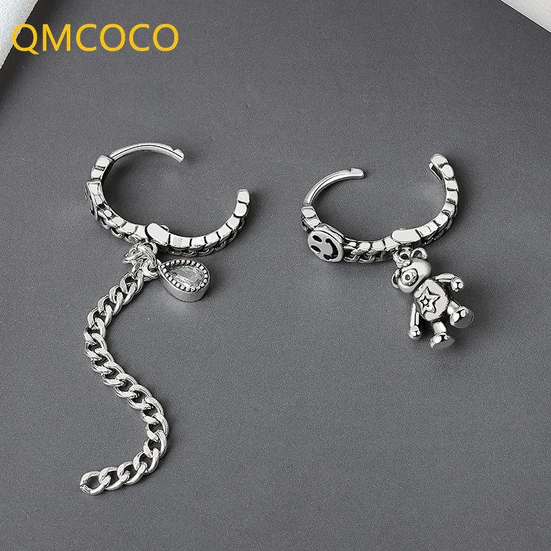 Женские серьги QMCOCO серебряного цвета с длинной кисточкой, асимметричные серьги в стиле панк с медведем для женщин, украшения для вечеринки, ...