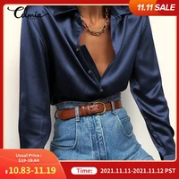 tunics womens blouses autumn oversize shirt 2021 elegant lapel satin shirts long sleeve buttons basic tops sexy solid blusas
