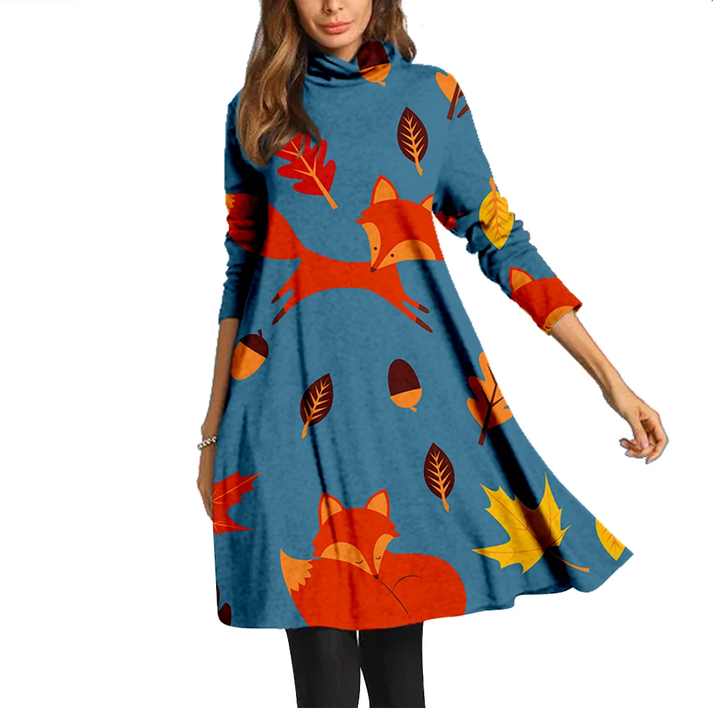 

New Cross Border Women's Maple Leaf Digital Print Dress