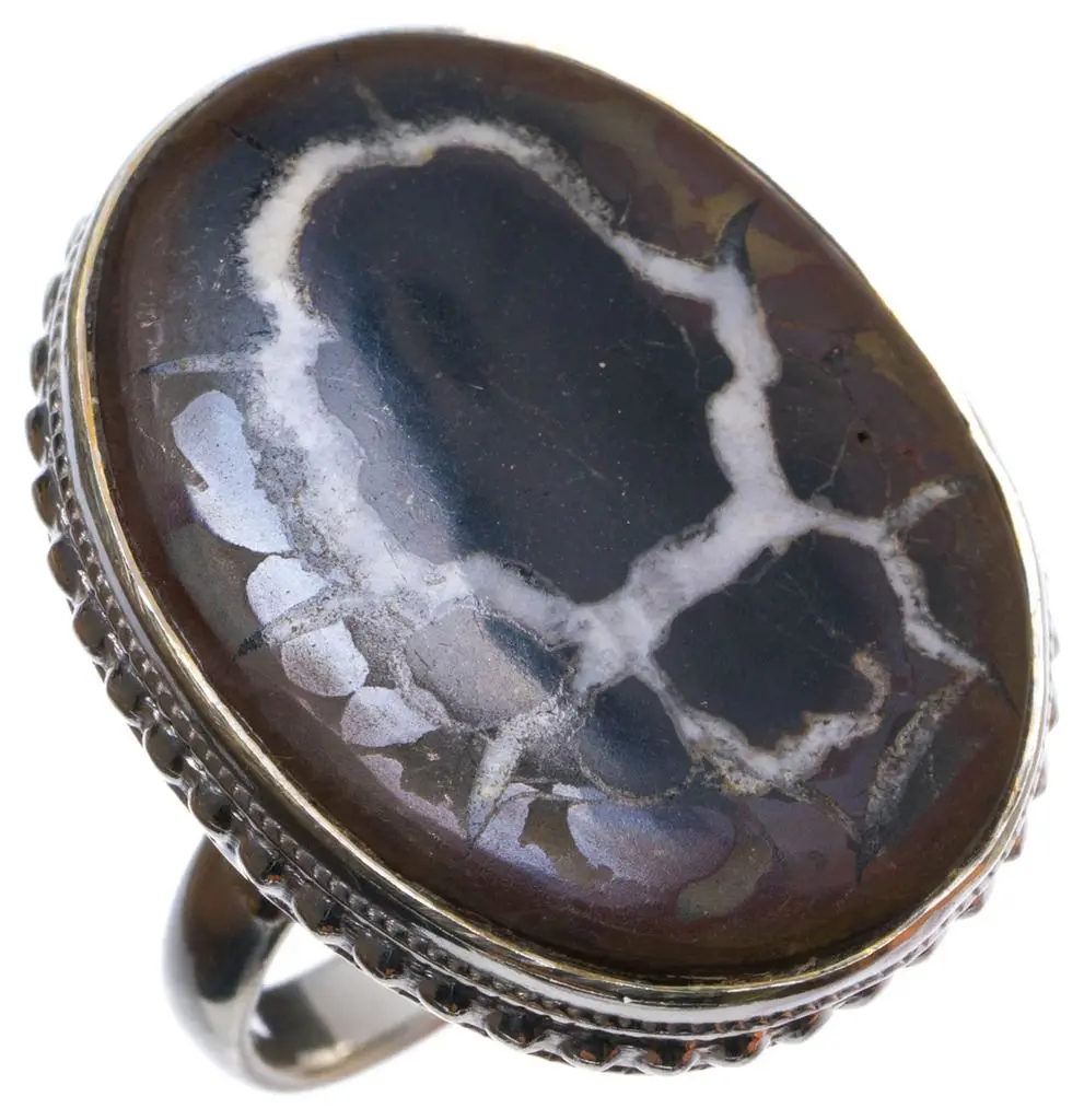 Натуральный септарский геод ручной работы уникальный 925 пробы Серебряное кольцо