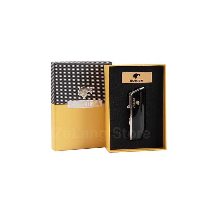Металлическая ветрозащитная карманная мини-зажигалка для сигар COHIBA с 3 струйными