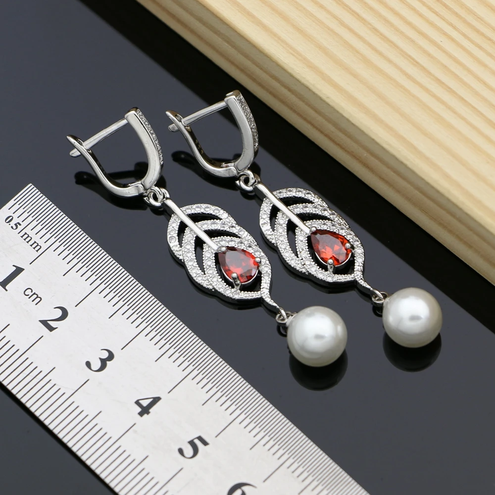 Свадебный Жемчуг Ювелирные наборы натуральный красный гранат 925 серебряные