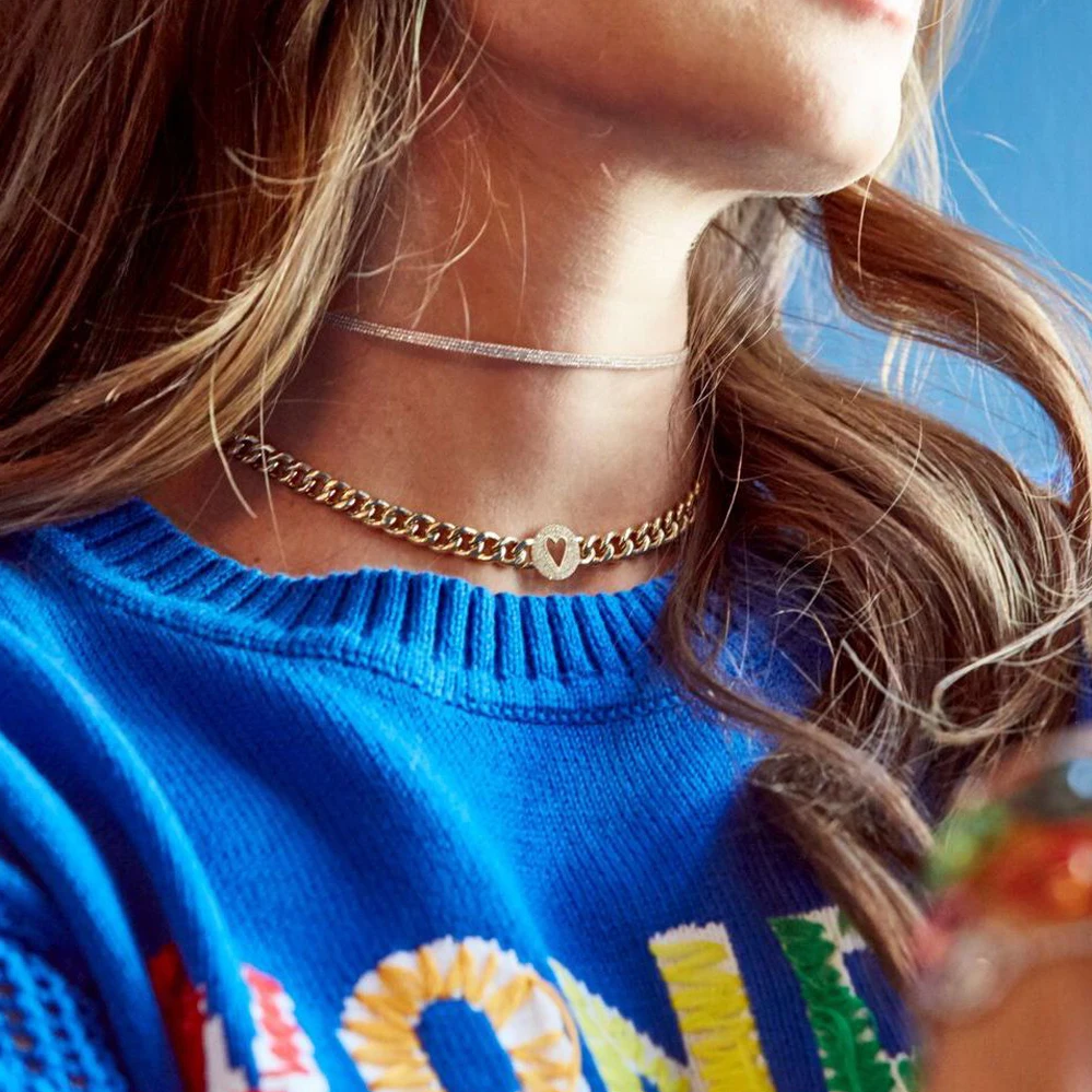 Большая цепочка Женское Ожерелье короткая кубинская с сердечком очаровательный