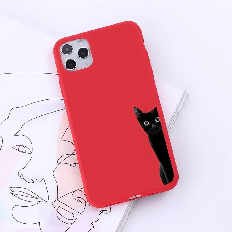 

Black cat cute animal cartoon simple pattern Phone Case Candy Color for iPhone 6 7 8 11 12 s mini pro X XS XR MAX Plus
