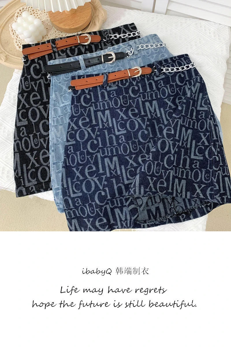 

2021 Summer New Fashion All-match Letter Denim High Waist Slimming Skirt Short Skirt A-line Skirt Bag Hip Skirt Female