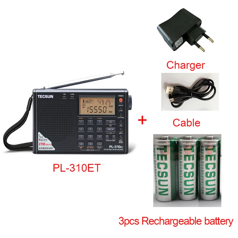 Black all set TECSUN PL-310ET цифровое радио PL310ET FM AM MW SW LW DSP радио приемник мировой диапазон радио Цифровая Демодуляция стерео радио - Цвет: Black all set