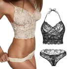 Комплект сексуального нижнего белья из 2 предметов, женский кружевной прозрачный комплект нижнего белья пуш-ап, стринги, женское нижнее белье, укороченный топ, нижнее белье, комплекты сексуального бюстгальтера и трусиков
