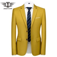 plyesxale men dark yellow blazer spring autumn slim fit business casual man boutique blazer jacket mens wedding blazers q980