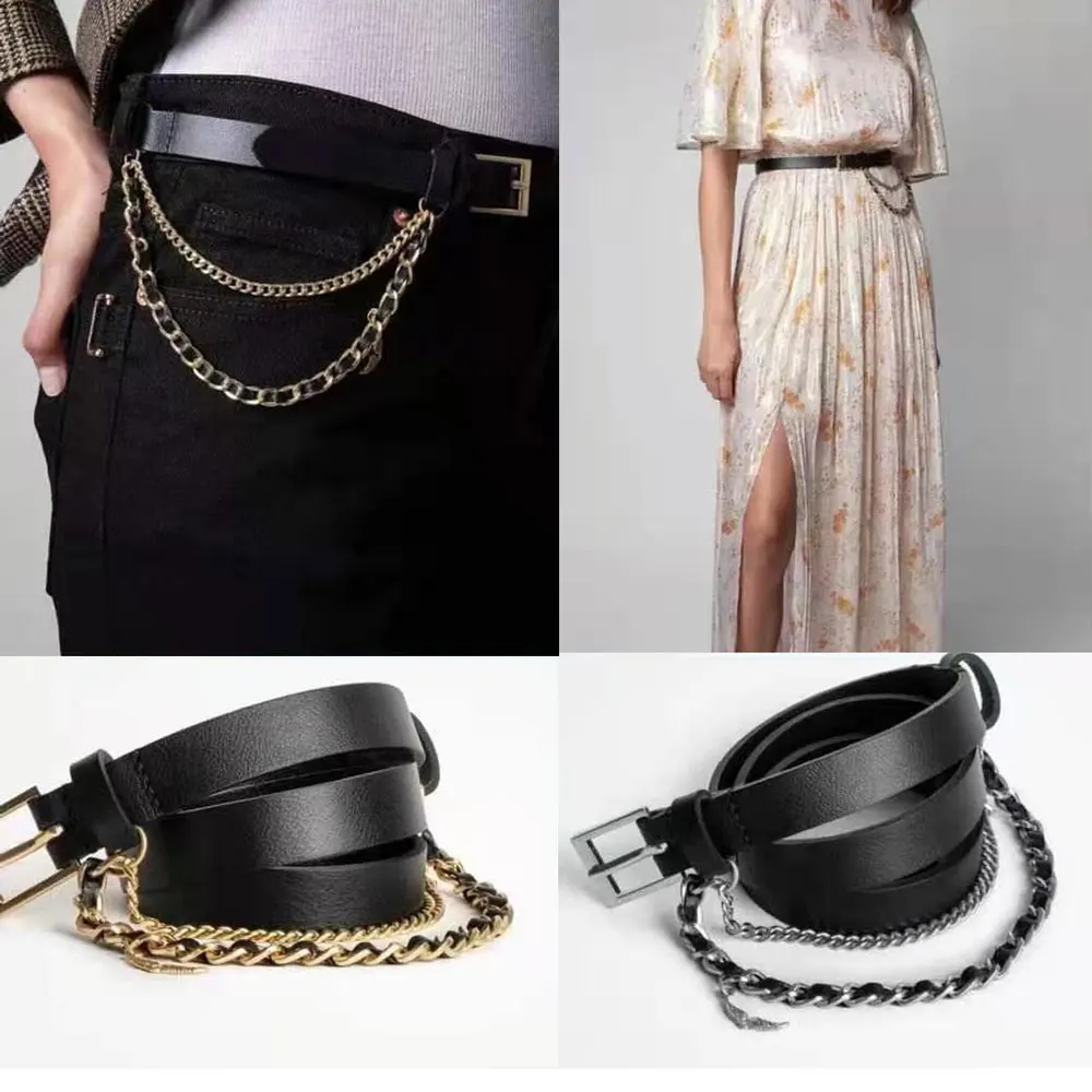 

Women Genuine Leather sashes fashion wild Wings chain decoration Ladies belt