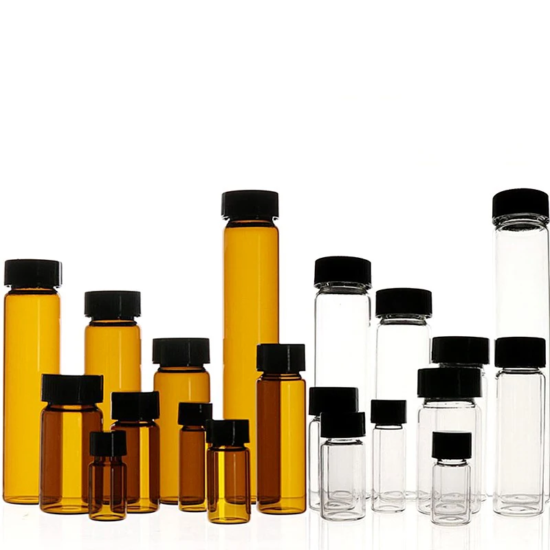 

20pcs/lot 3ml 5ml 10ml 15ml 20ml 30ml 40ml 50ml (Clear/ brown) Glass Seal Bottle Reagent Sample Vials With Plastic Lid Screw Cap