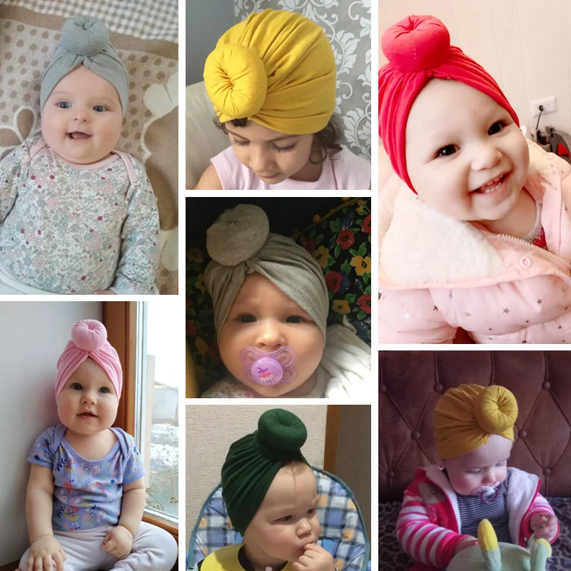 Children Accessories Newborn Toddler Kids Baby Boy Girl Turban Cotton Beanie Hat Winter Warm Soft Cap Solid Knot Wrap | Детская одежда