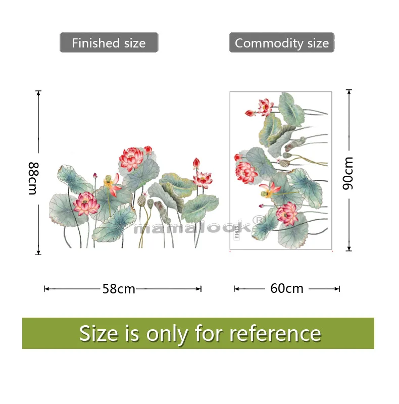 

Chinese style Lotus lotus leaf Wall Sticker TV sofa living room background wallpaper decoration Mural Art Decals stickers