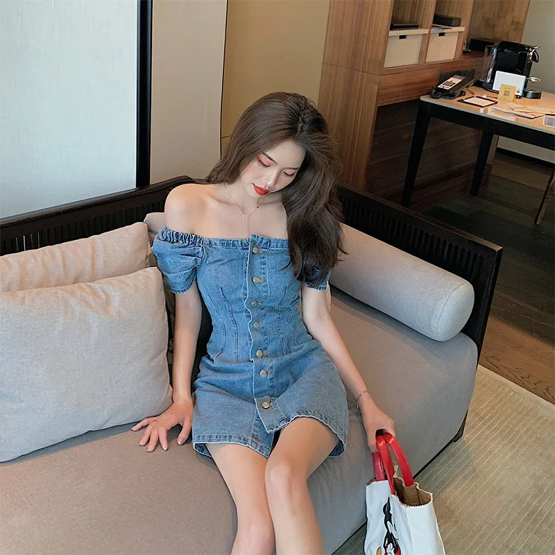 Женское джинсовое платье трапециевидной формы повседневное винтажное в