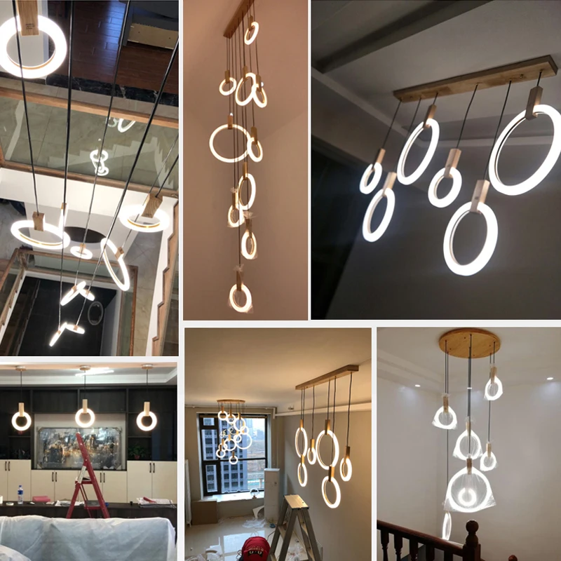 

Modern Wood Chandelier Lighting Led Chandeliers for Living Room Dining Room Stairs Hanglamp Long Loft Lamp 2020 Bedroom Decor AC
