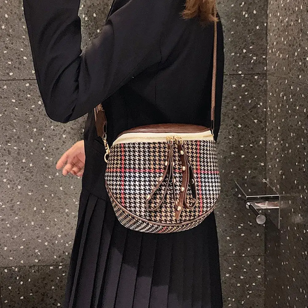 Женская модная шерстяная сумка мессенджер на плечо полукруглая широкая через с