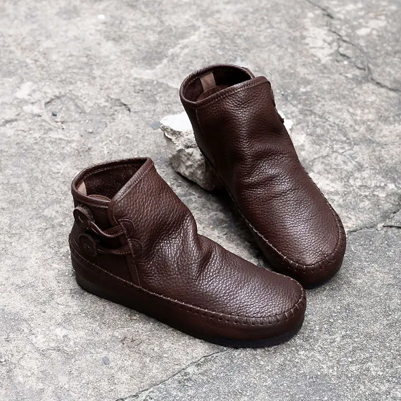 

VALLU Genuine leather Japanese and Korean women's shoes 2020 new soft sole soft leather single leather ankle boots