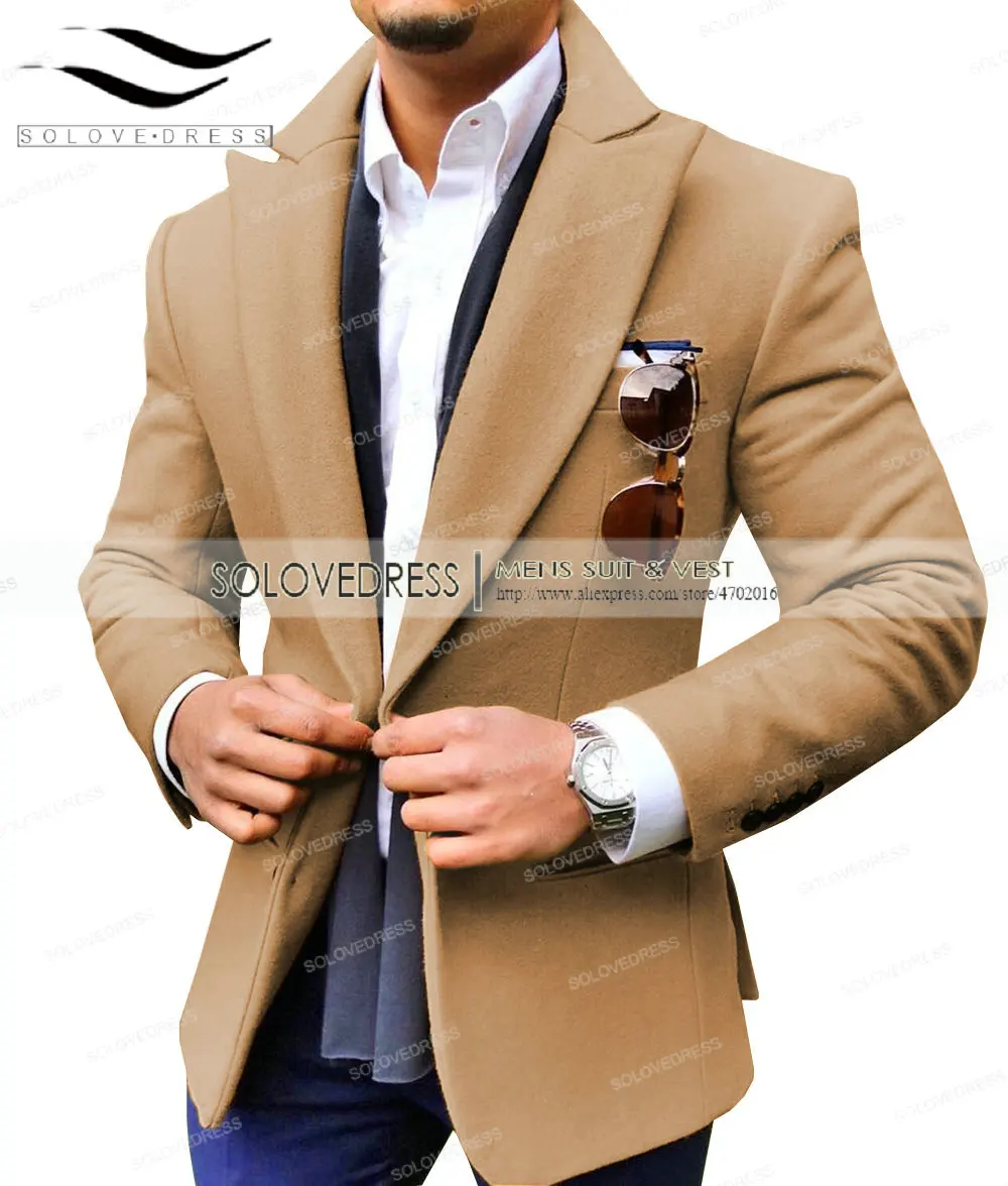 Brown Коричневый пиджак для мужчин, для отдыха, шерсть, твид, балзер, формальный, нотч, с отворотом, Бизнес Стиль, приталенный смокинг, Женихи, для мужчин, зимнее пальто - Цвет: Brown