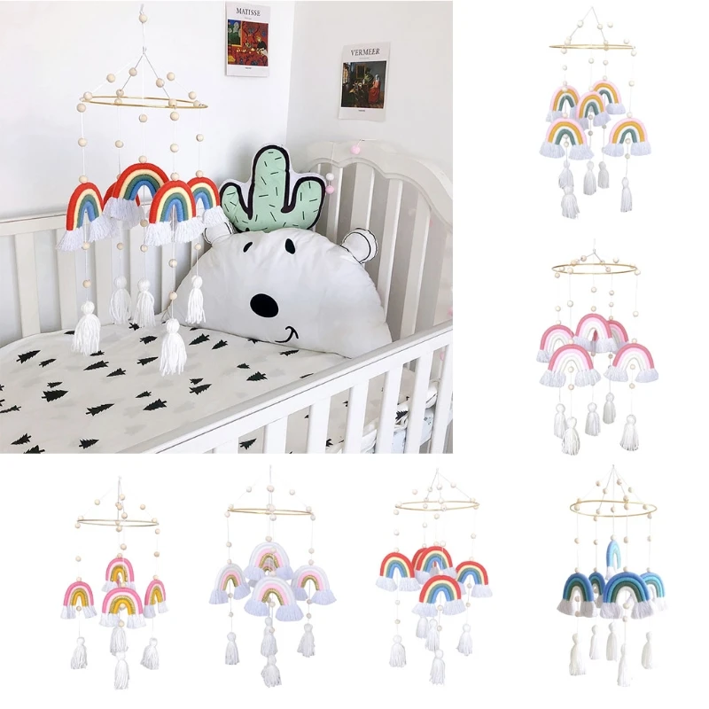 

Rainbow Hanging Handmade Weaving Ornament Nordic Baby Kids Room Wall Decor Baby Rattle Mobile Toys Crib Toy