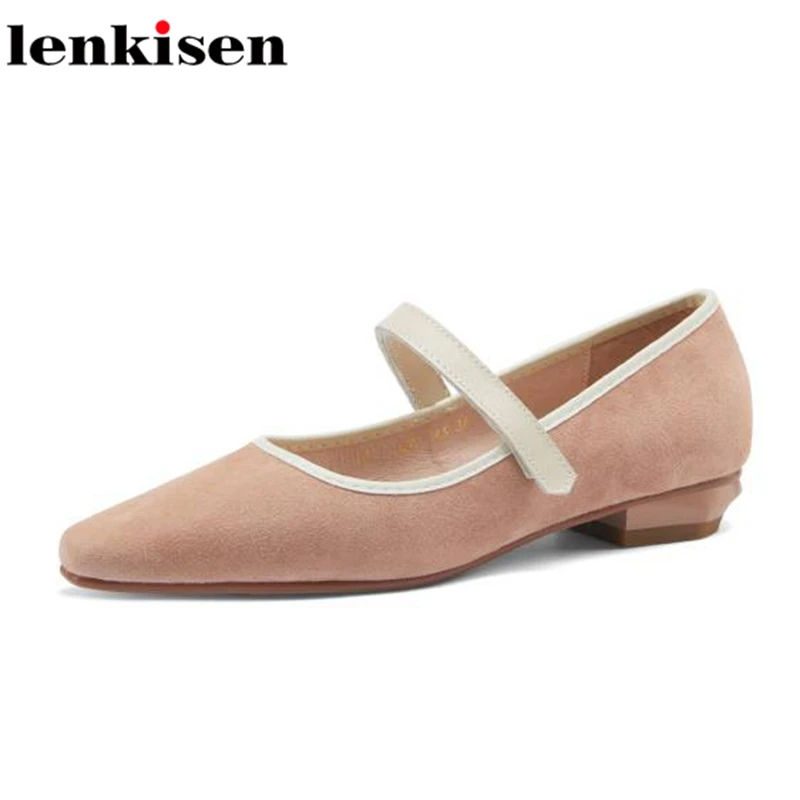 

Lenkisen sheep suede mary janes mixed coiors cozy low heels sweet young lady korean girl hook loop energy maiden women pumps L45