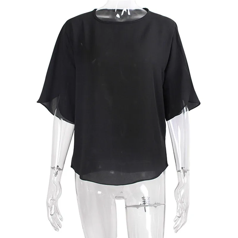 

Fashion Womens Blouses Solid 3/4 Sleeve Plus Size Loose O Neck Chiffon Blouse Top Women Blusas Mujer De Moda 2021