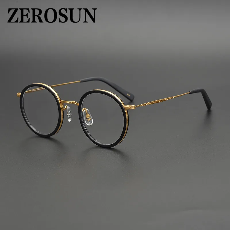 Zerosun круглые оправы для очков мужские маленькие титановые очки по рецепту