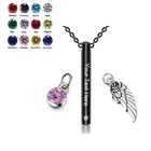 Пользовательские Крылья Ангела цилиндр для женщин и мужчин урна ожерелье для праха камень рождения ювелирные изделия кристалл кулон из нержавеющий стали памятный ювелирные изделия