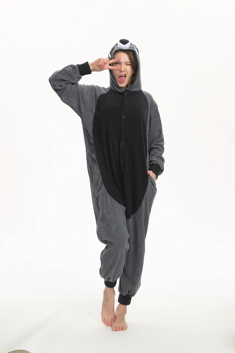 Комбинезон Серый Енот пижама в виде животного для взрослых мультяшный Пижамный