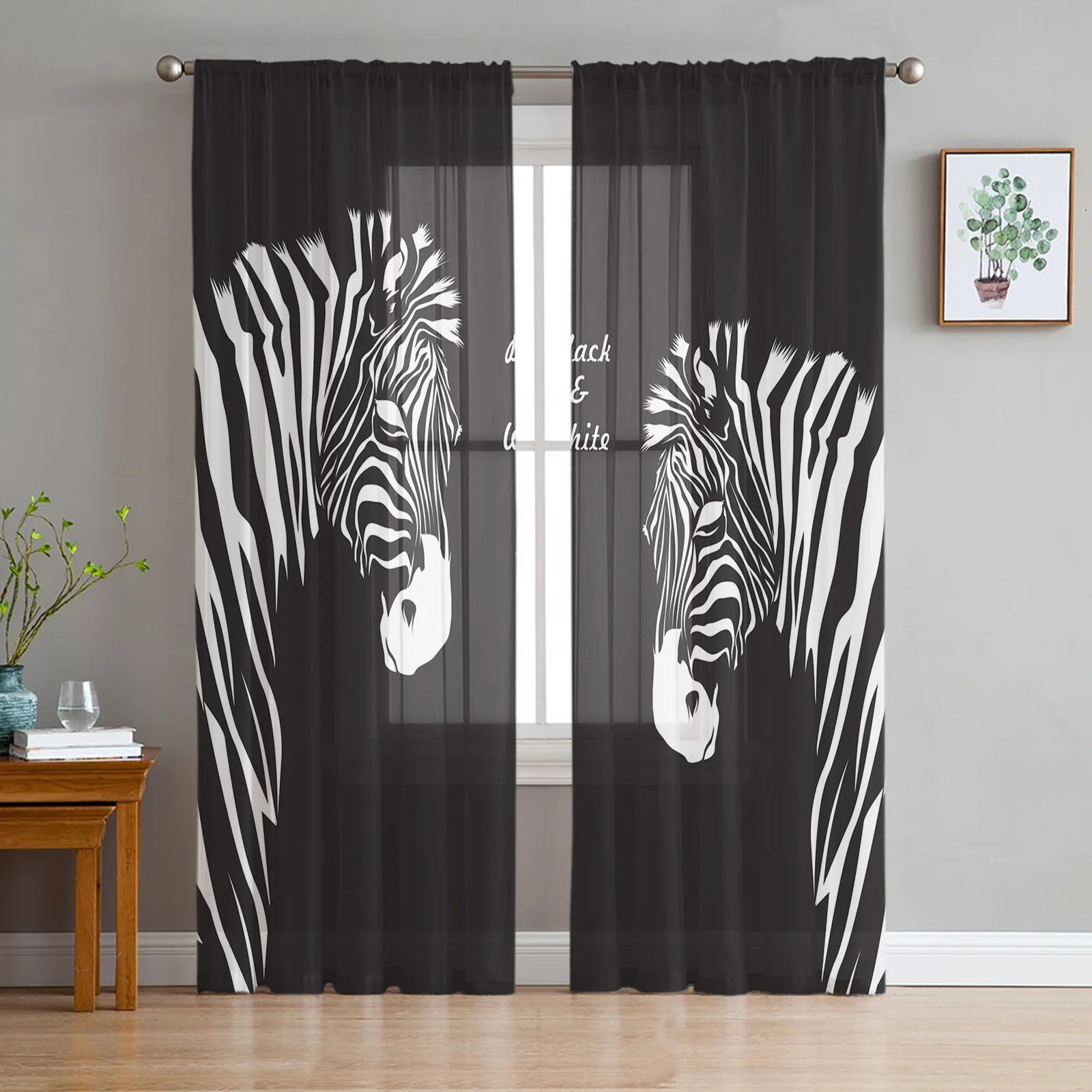 

Nordic Zebra Animal Black Window Curtains Bedroom Modern Drape Sheer Tulle Valances Living Room Kitchen Voile Curtain