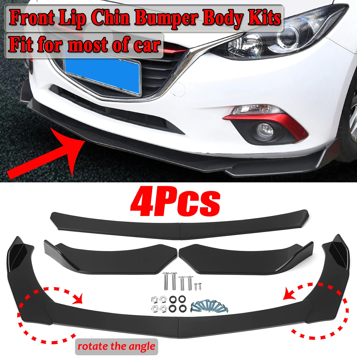 4 шт. Универсальный Автомобильный передний бампер комплект губ спойлер сплиттер