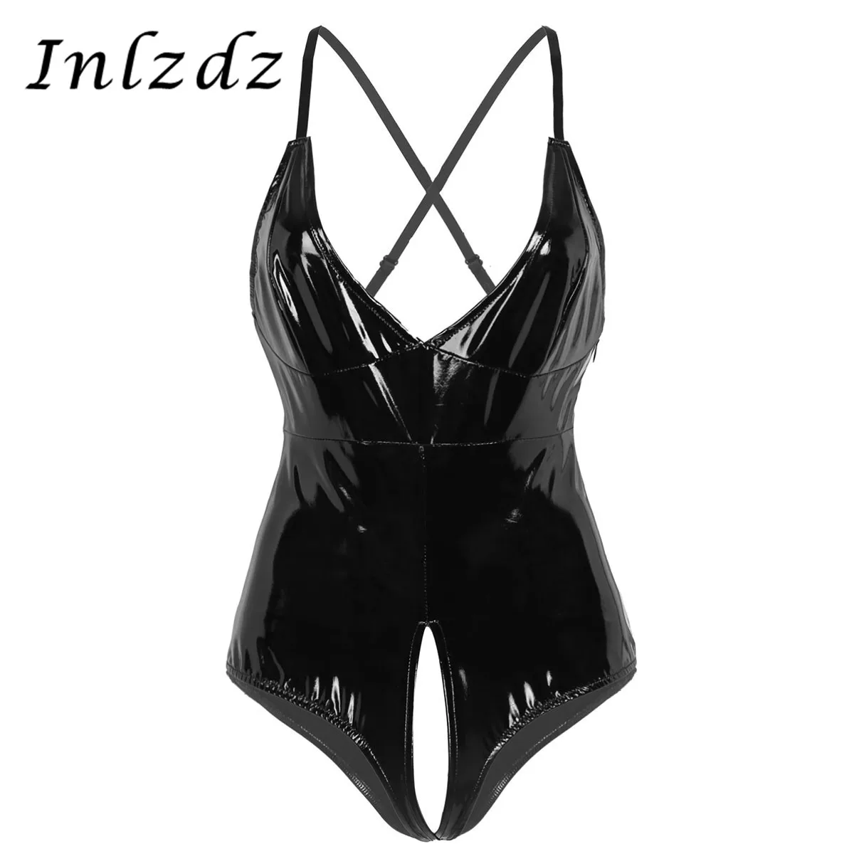Женское боди с открытой промежностью Wet Look женское белье из лакированной кожи