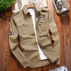 Рубашка WBDDT Мужская в стиле милитари, хлопок, хаки, Повседневная приталенная, с карманами, с длинным рукавом, винтажная куртка, уличная одежда, Прямая поставка