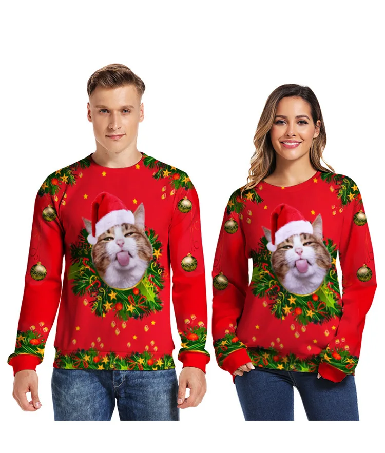 Ugly Christmas Sweater Christmas Novelty Autumn Winter Blouses Clothing Santa Claus Printed Loose Sweater Men Women Pullover