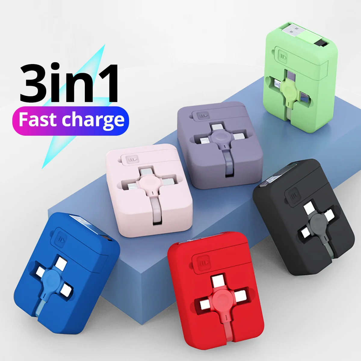 

3 in 1 Retractable Cable Phone Holder Data Wire Multiple Charging Cable USB TypeC Retractable Quick Fast Charging Cable Cord