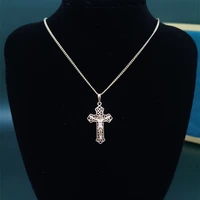 baroque solid gilded jesus cross pendant necklace for men priest religion copper hollow neck chain jewelry naszyjnik