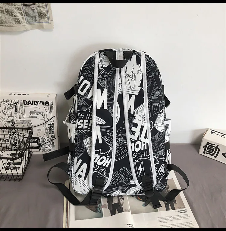 

2090 new fashion brand rendering style graffiti school bag high school students large-capacity travel backpack