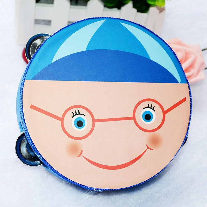 

6Inch Wood Handheld Tambourine Drum,Musical Percussion Toy,Tambourine with Smile Pattern for Party Dancing Game Gift