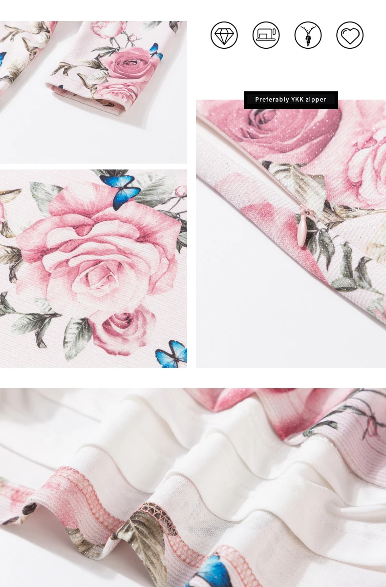 

Fashion 2021 Women Spring Three Quarter Sleeve Floral Knitted Dress