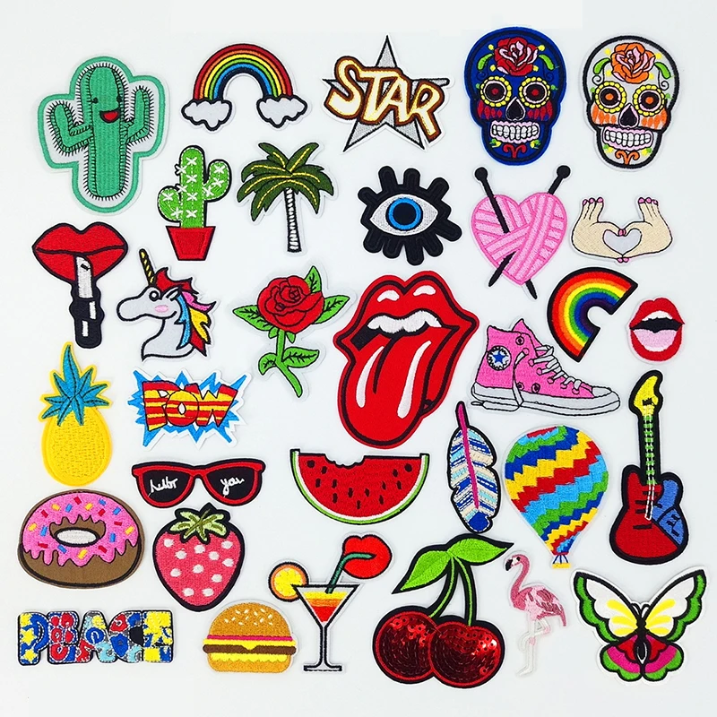 

32 Pcs/Lot Cartoon cute embroidered patch set of various types Adhesive can be ironed and hand-stitched