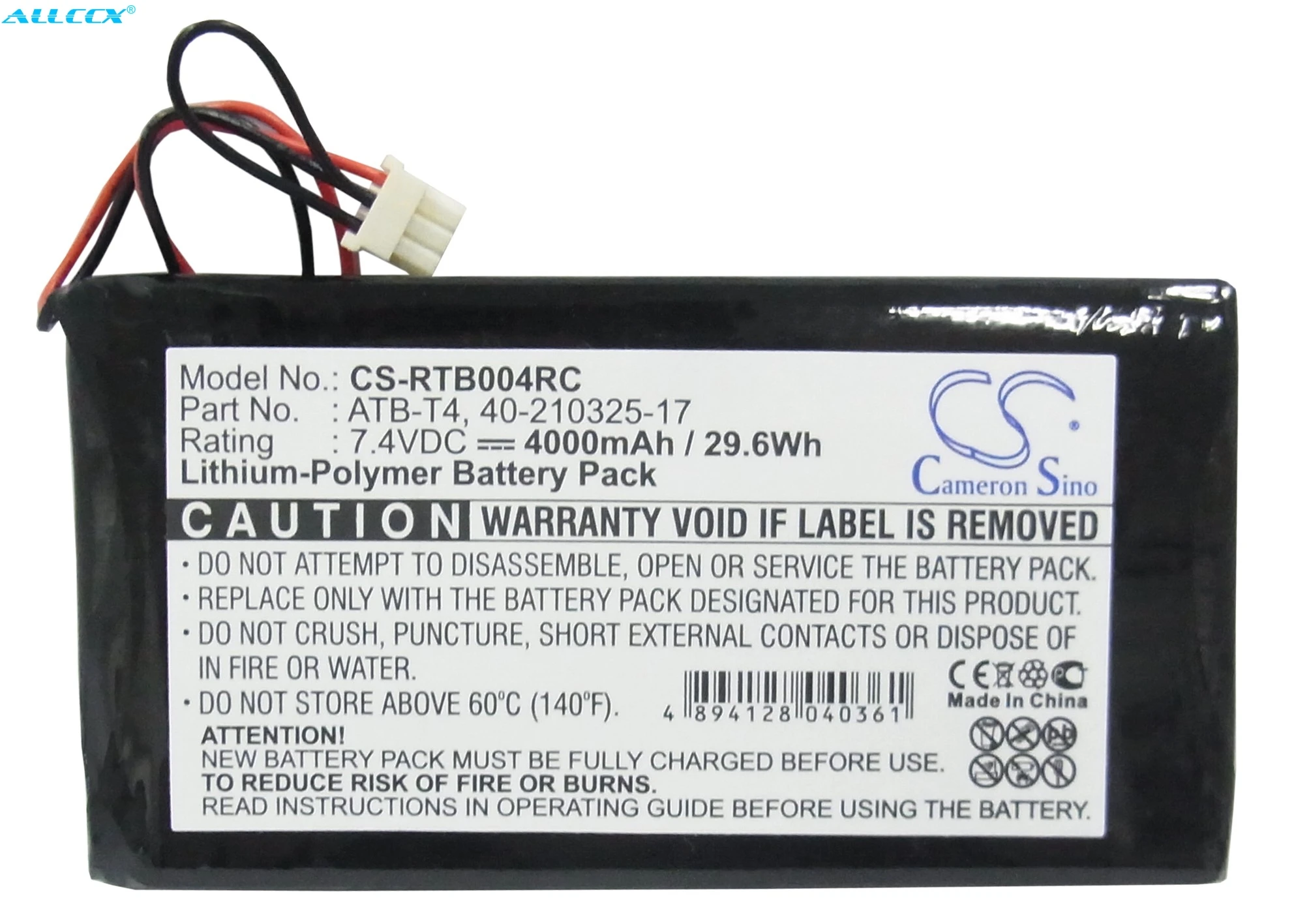 

Cameron Sino 4000mAh Battery 40-210325-17, ATB-T4 for RTI T4, T4 Touch Panel, Zig Bee