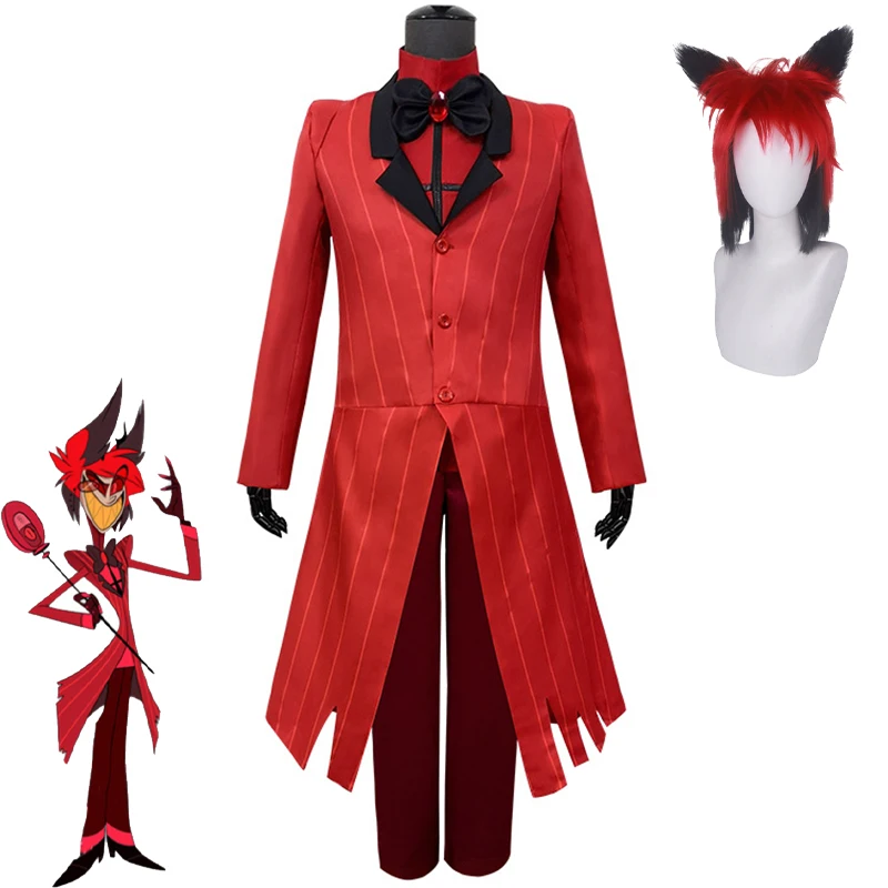 

Униформа для косплея в отеле аниме Hazbin, костюм для косплея Аластора, мужские костюмы для взрослых, красный костюм, парик для косплея
