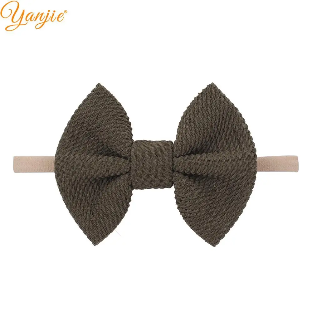 olive green 1 шт., вафельный бант из нейлона для девочек 4 дюйма, повязка на голову, Детская повязка на голову, эластичная нейлоновая повязка на голову с бантом, повязка для волос, аксессуары для волос, Лидер продаж года - Цвет: olive green