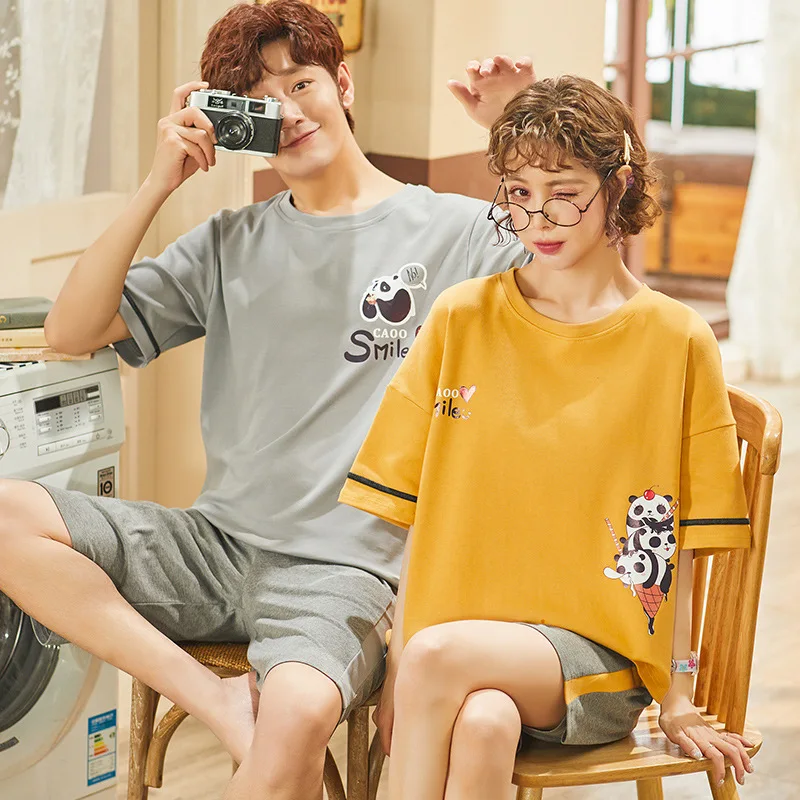 Новые летние пижамы для пар с мультяшным принтом шорты коротким рукавом