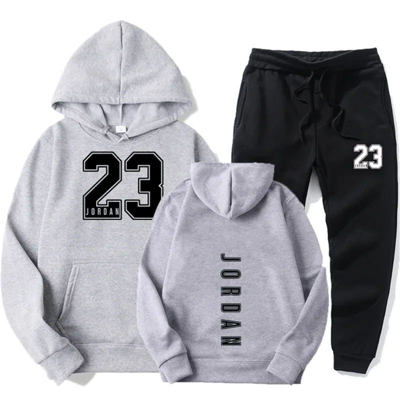 

Spring and autumn men's sweater suit printed hoodie trousers two-piece casual sports jogging suit loose and breathable two-piece